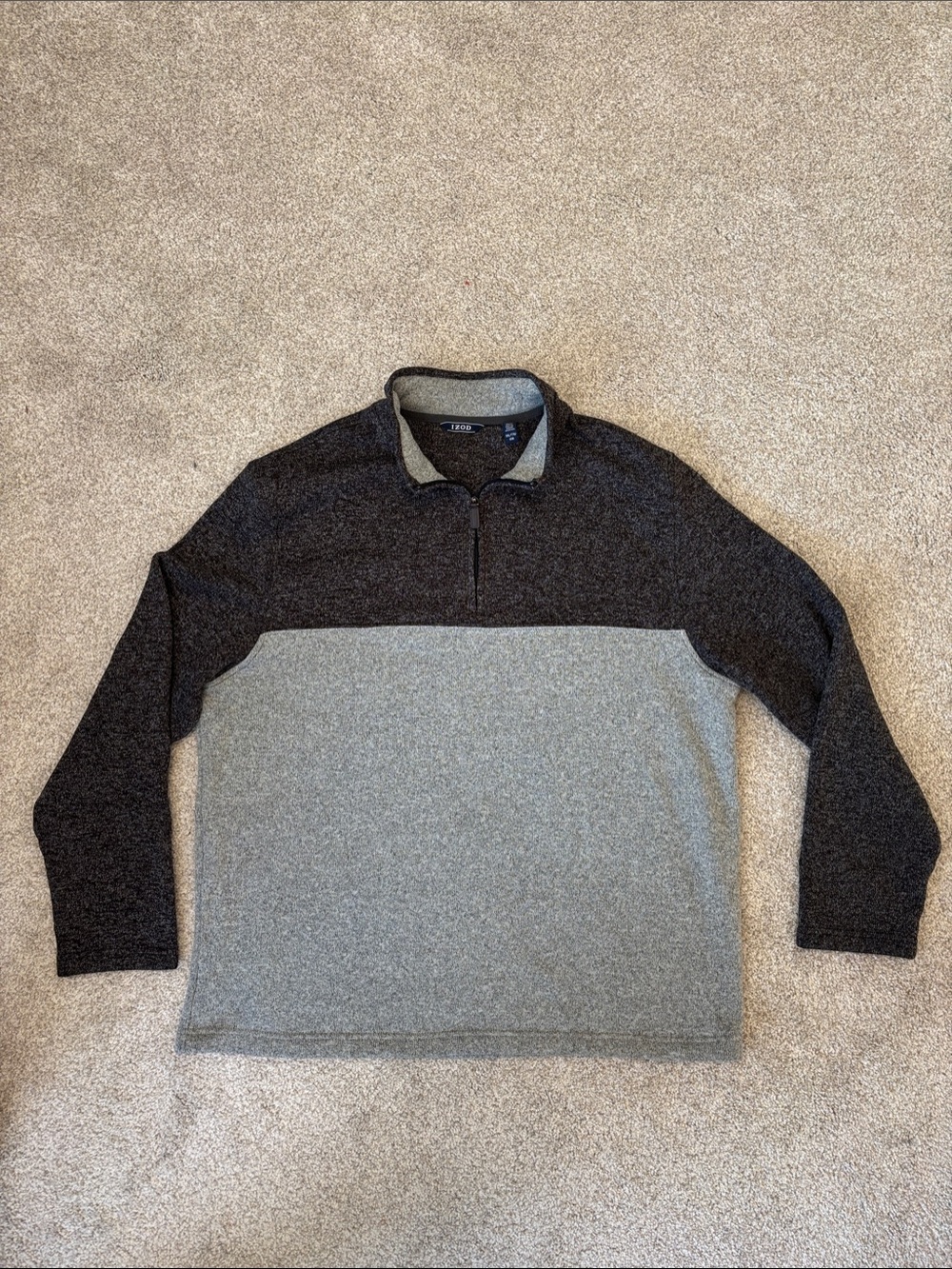 IZOD Two-Tone Zip-Up Sweater Jacket in Charcoal and Light Gray